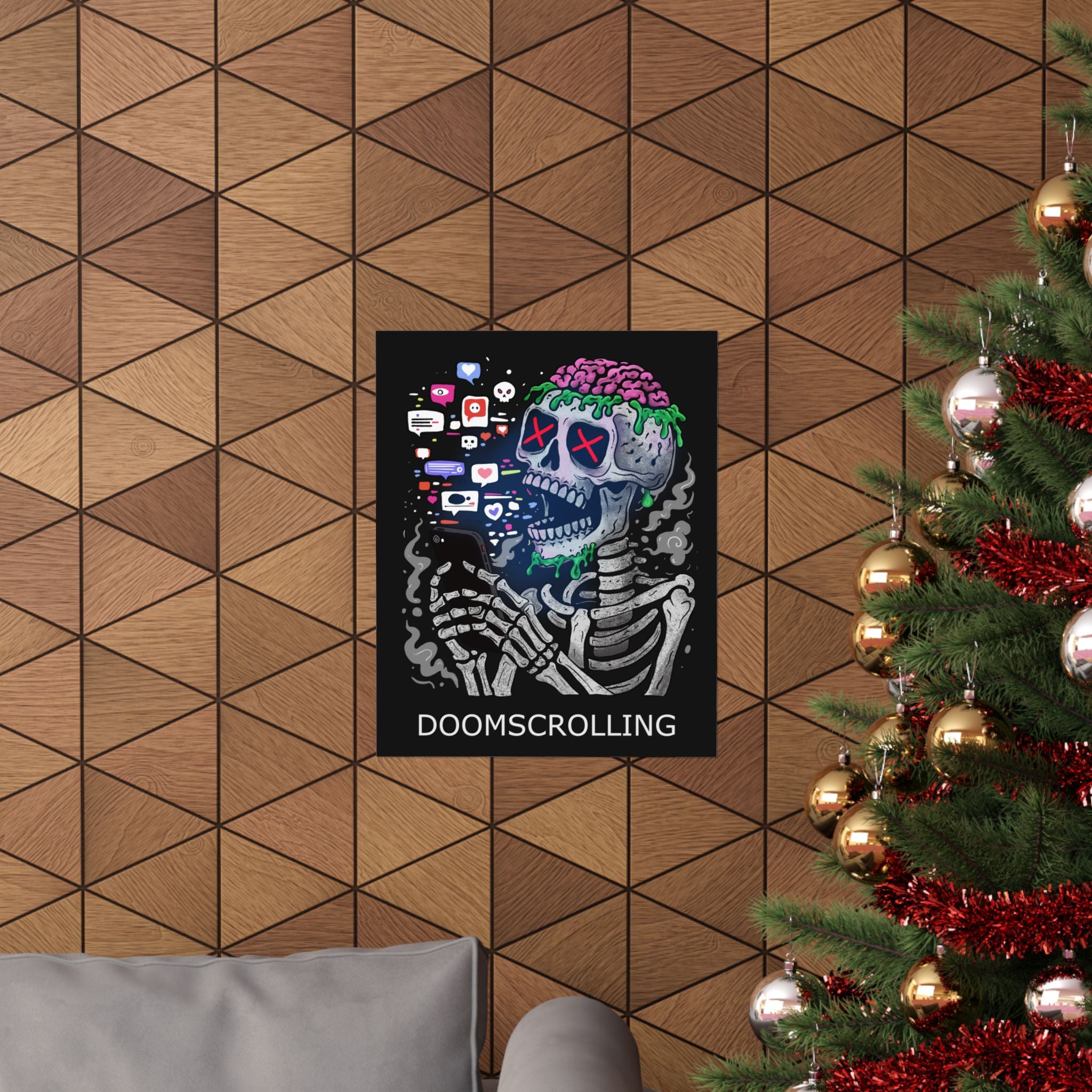 Doomscrolling Skeleton Poster — Matte Vertical Goth Social Media Art Print