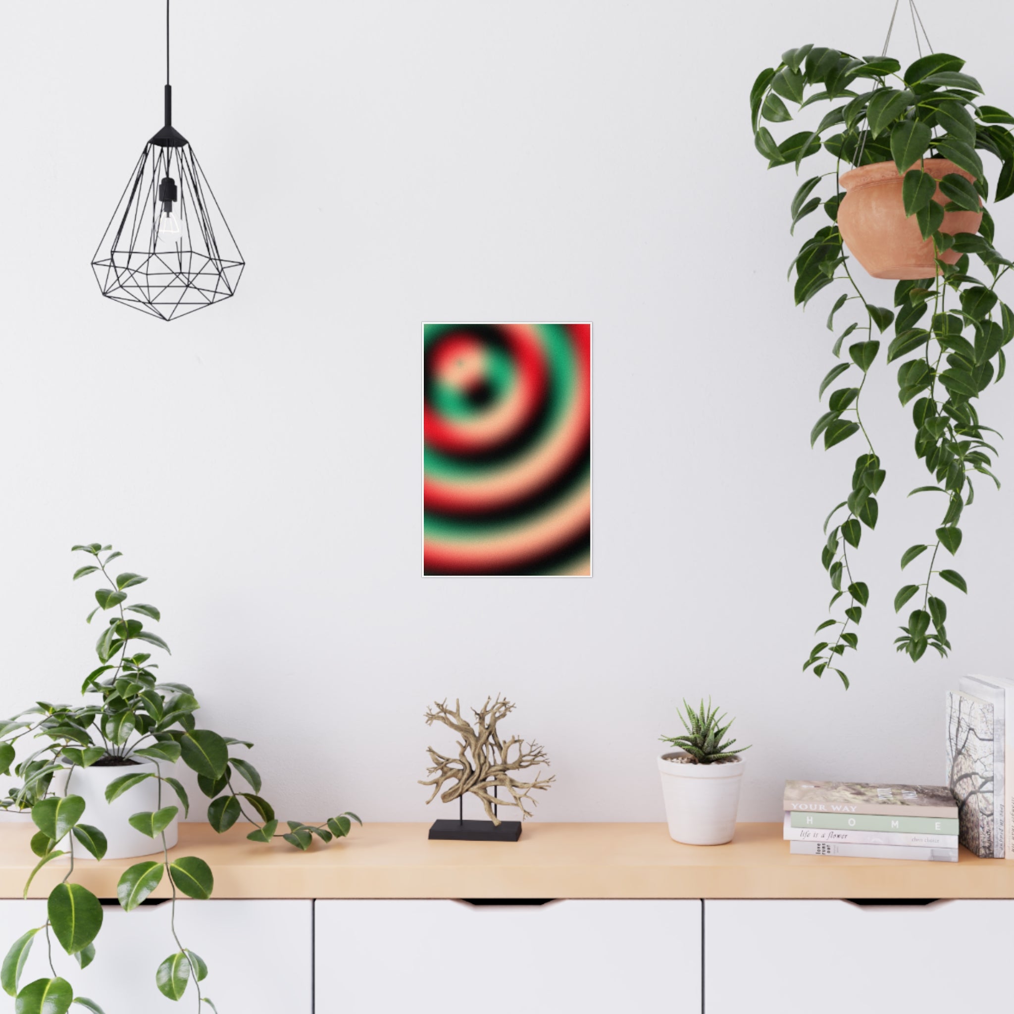 Retro Spiral Abstract Matte Poster — Green & Red Vortex Wall Art