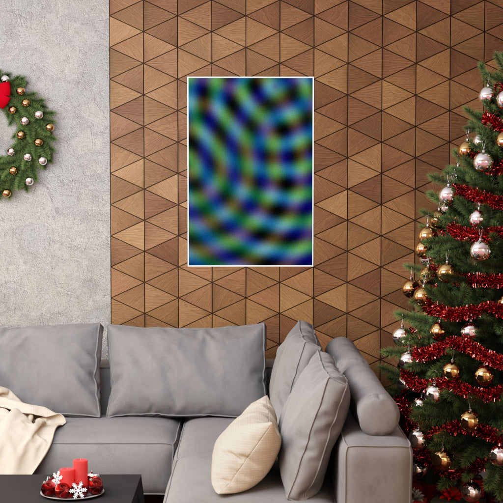 Abstract Wave Pattern Matte Poster — Blue & Green Optical Art (Vertical)