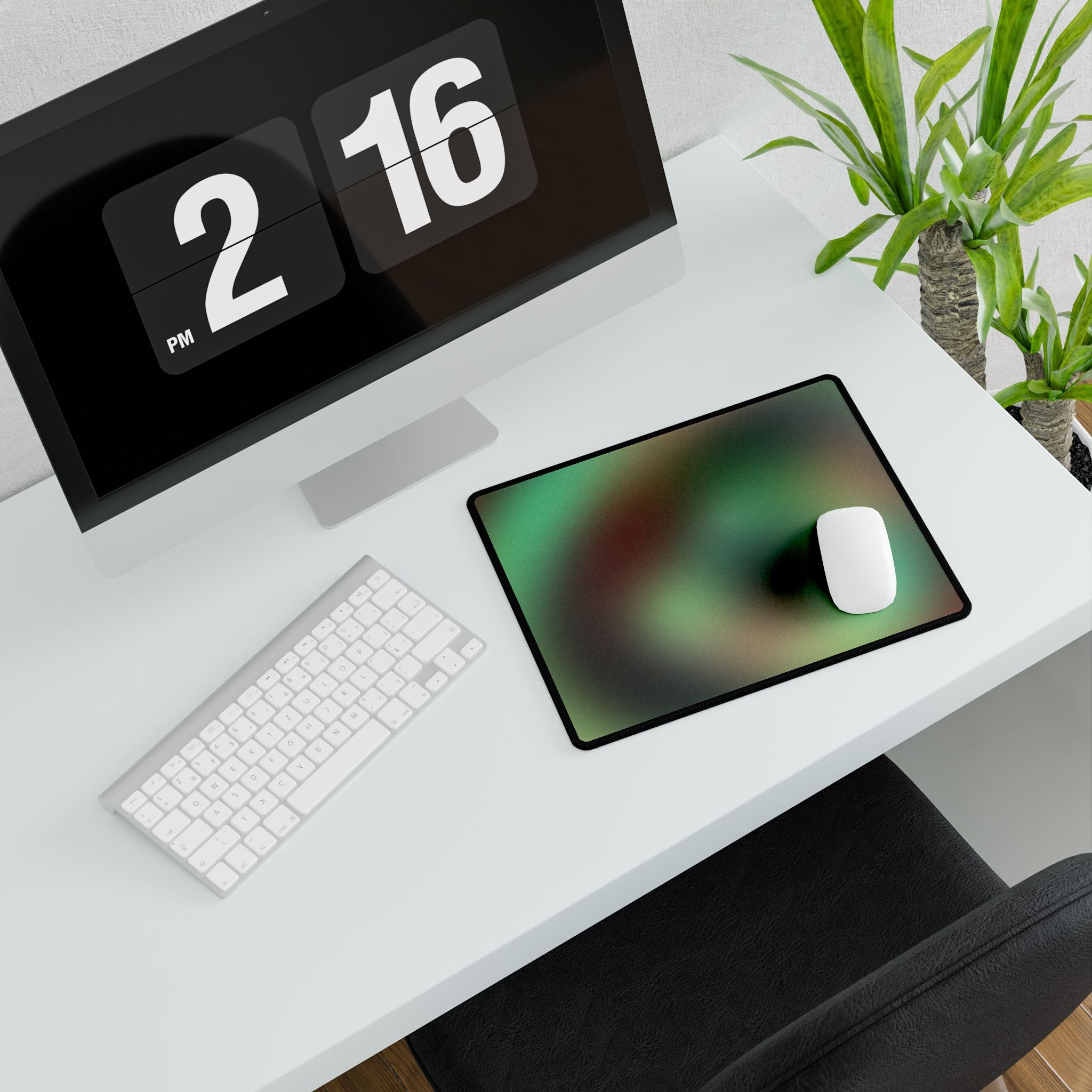 Green Spiral Abstract Desk Mat — Large Gaming/Office Mouse Pad