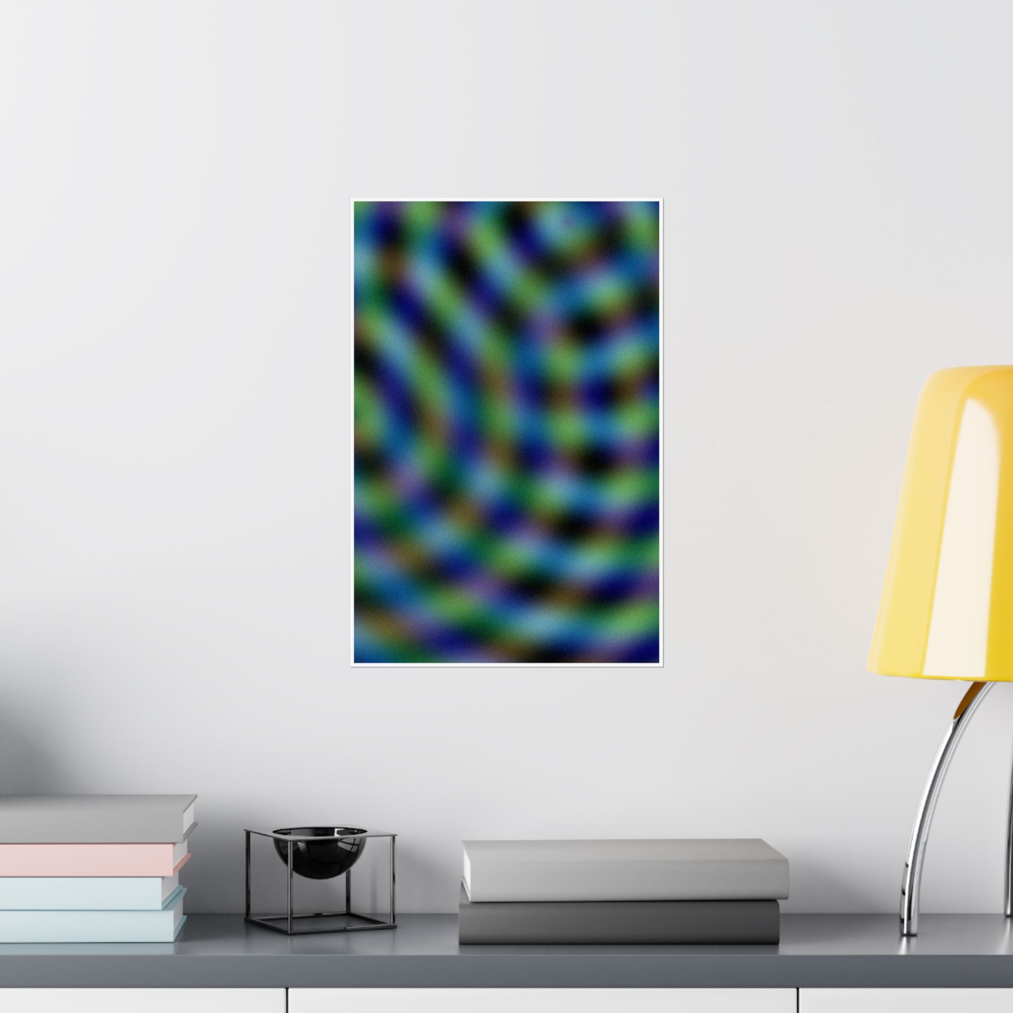 Abstract Wave Pattern Matte Poster — Blue & Green Optical Art (Vertical)