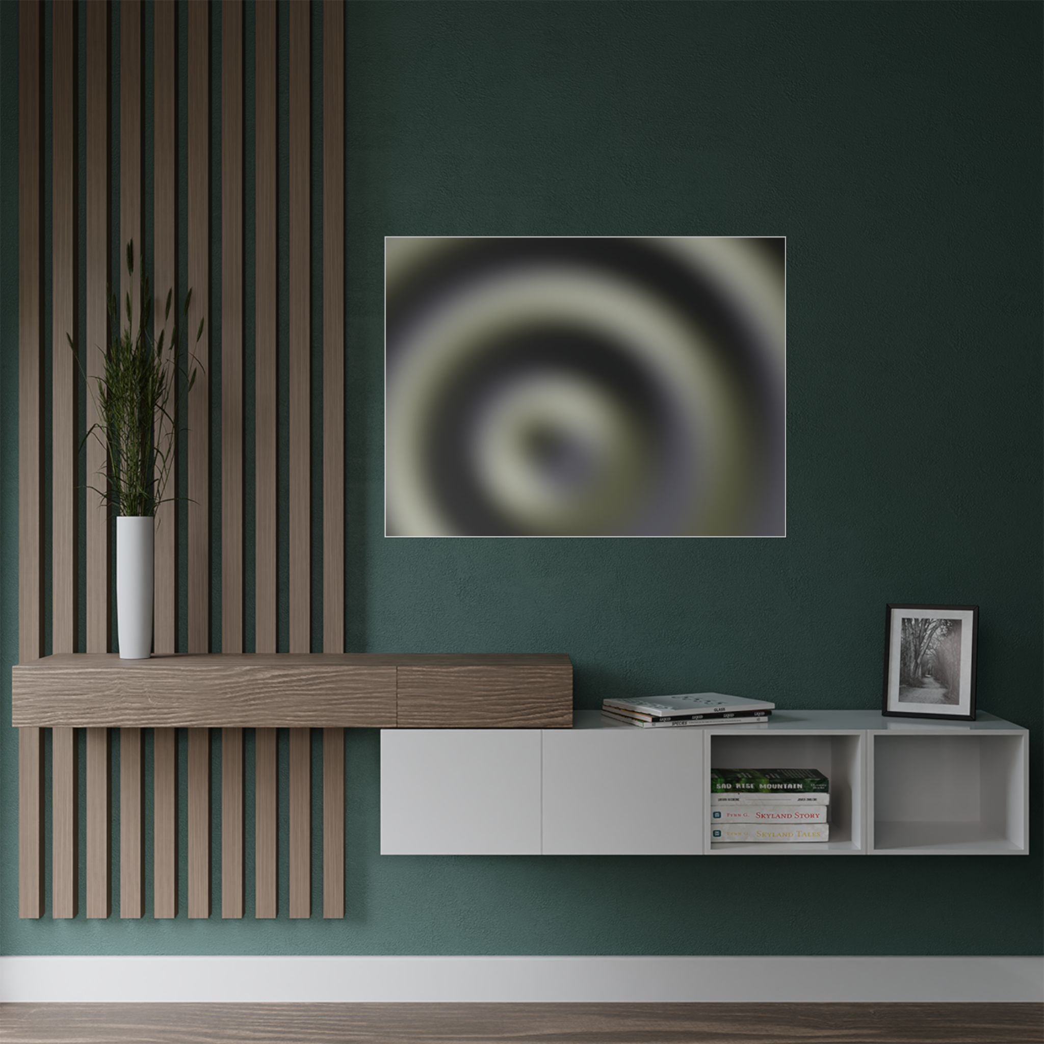 Satin Poster — Olive Green Spiral Abstract Wall Art (300gsm)