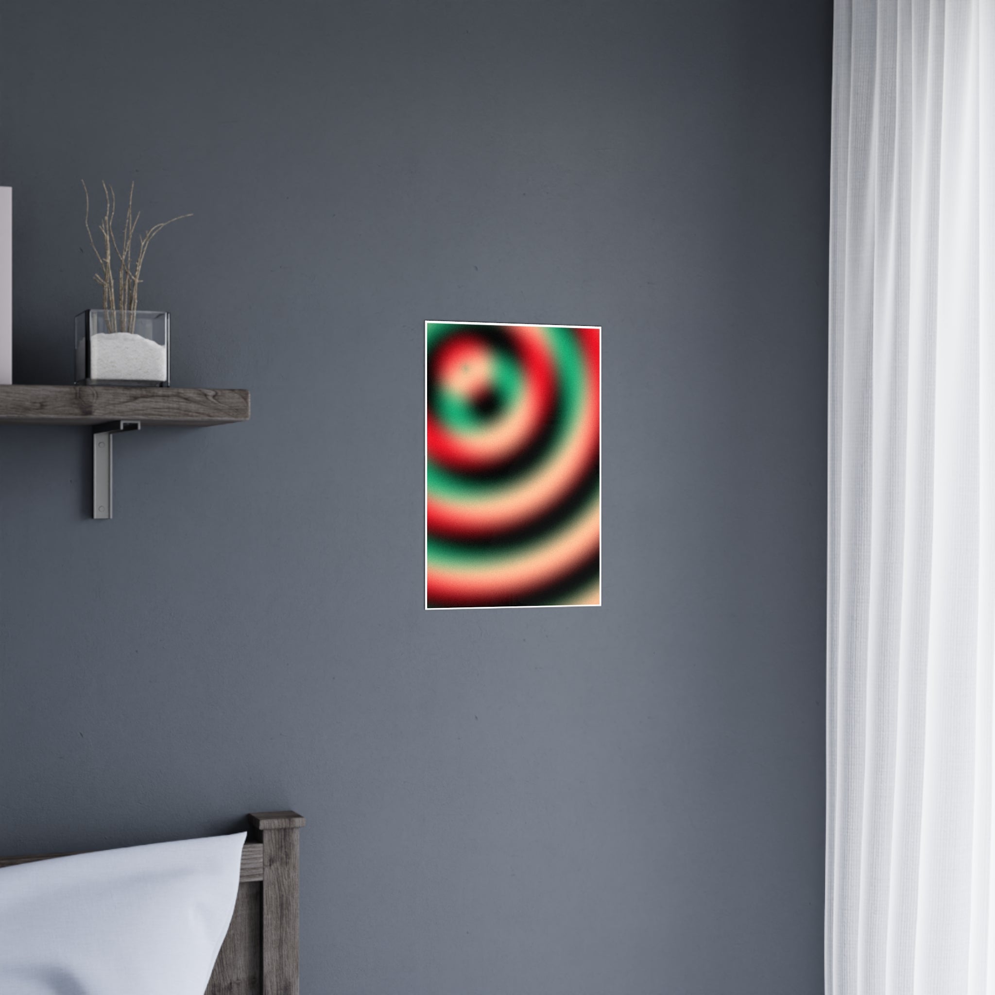 Retro Spiral Abstract Matte Poster — Green & Red Vortex Wall Art
